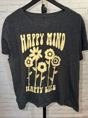 Happy Mind Graphic Tee - Charcoal with Cream Print